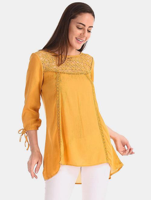 yellow self design detailed tunic - 20813586 - Very Small Image - 1