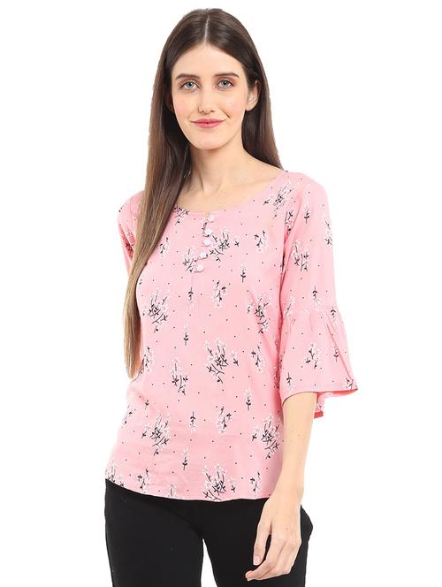 pink floral printed regular top - 20813643 - Very Small Image - 1