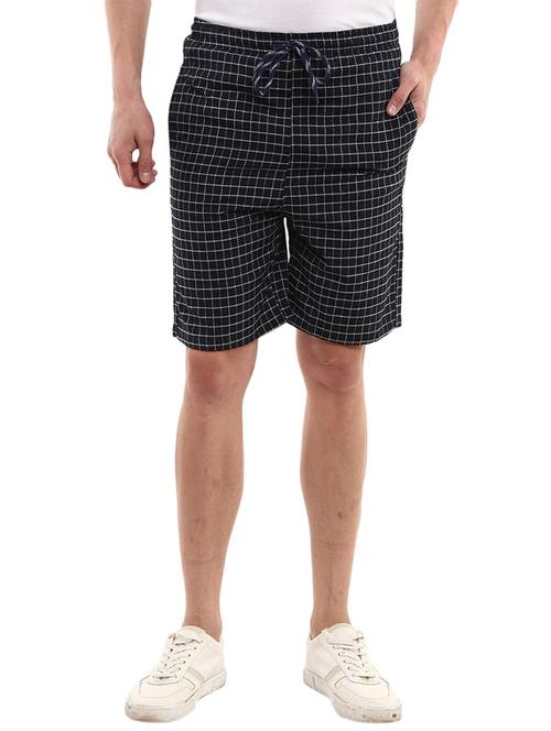 men mid-rise navy-blue check printed shorts - 20813859 - Very Small Image - 1