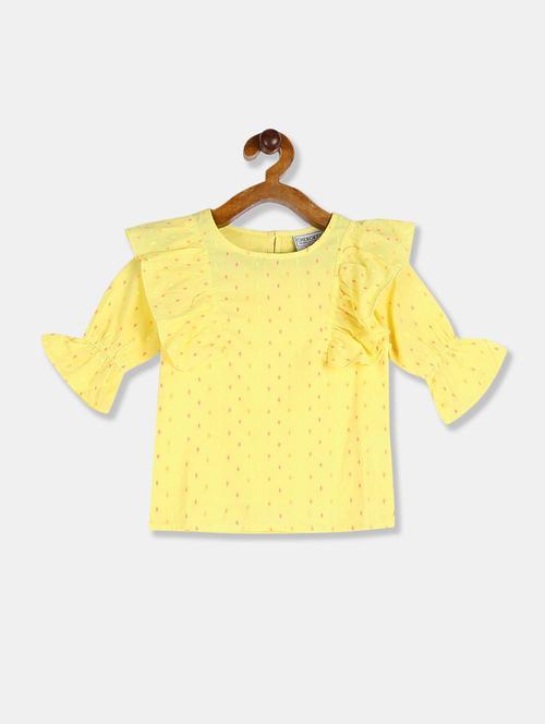 girls yellow self design regular top - 20814190 - Very Small Image - 1