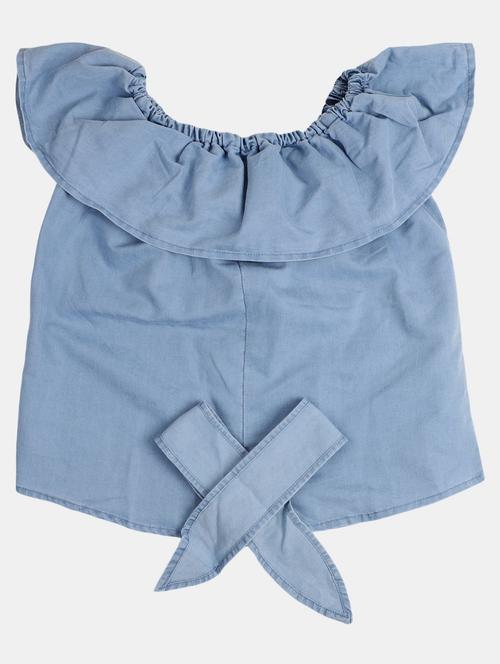 kids solid blue knot detailed denim top - 20814204 - Very Small Image - 1