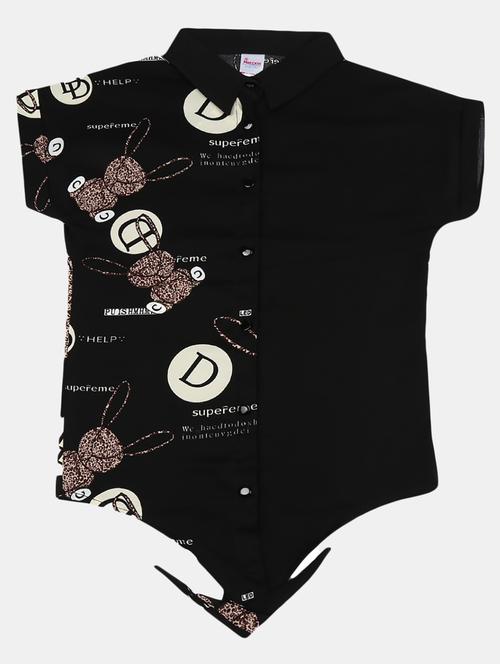 kids black printed knot detailed shirt style top - 20814210 - Very Small Image - 1