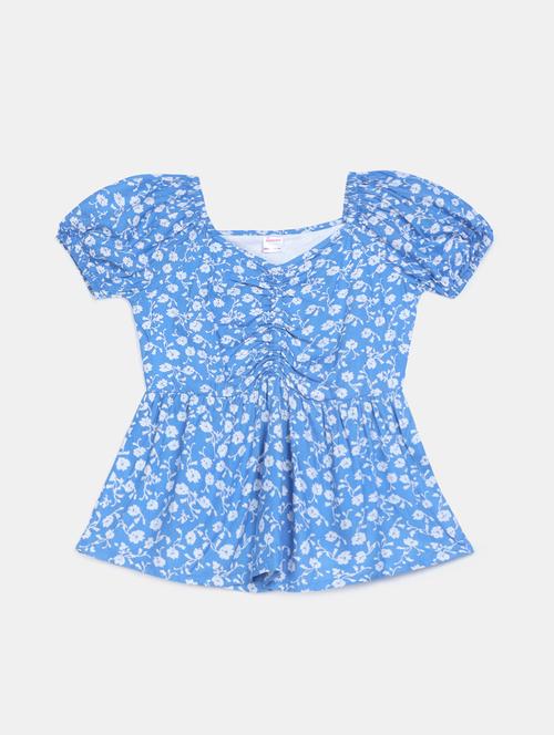 kids blue floral printed peplum top - 20814233 - Very Small Image - 1