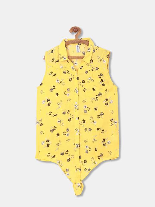 kids yellow floral printed knot detailed top - 20814271 - Very Small Image - 1