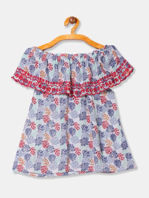 kids blue floral printed embroidered detailed top - 20814303 - Very Small Image - 1