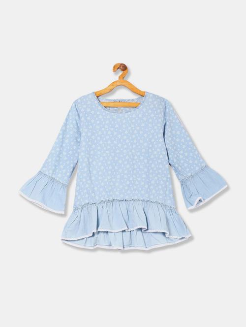 kids light blue printed detailed frock - 20814307 - Very Small Image - 1