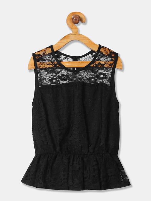 kids black self design detailed top - 20814312 - Very Small Image - 1