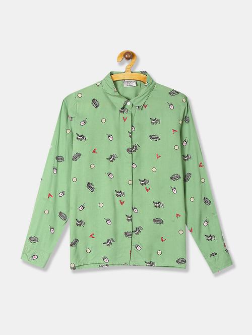 kids green printed shirt style top - 20814339 - Very Small Image - 1