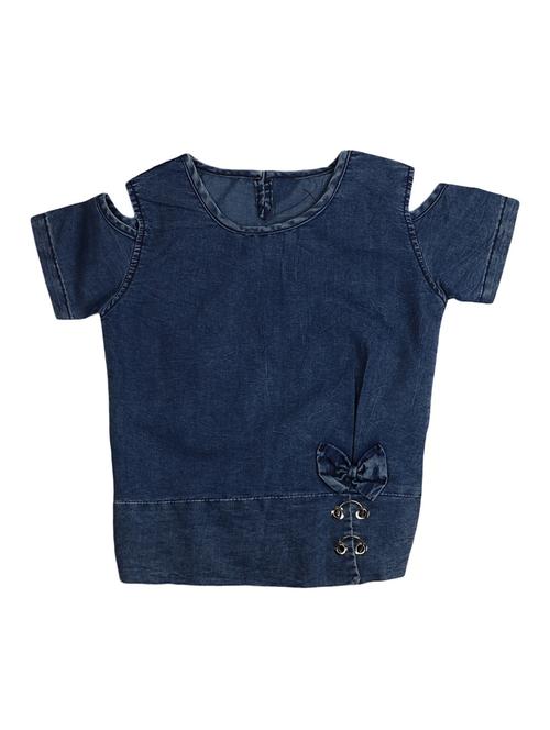 kids solid blue detailed denim top - 20814361 - Very Small Image - 1