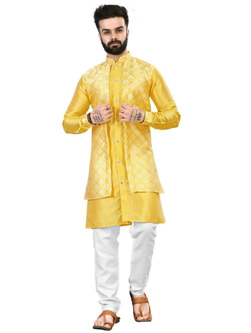 yellow silk blend pocket kurta - 20814627 - Very Small Image - 1