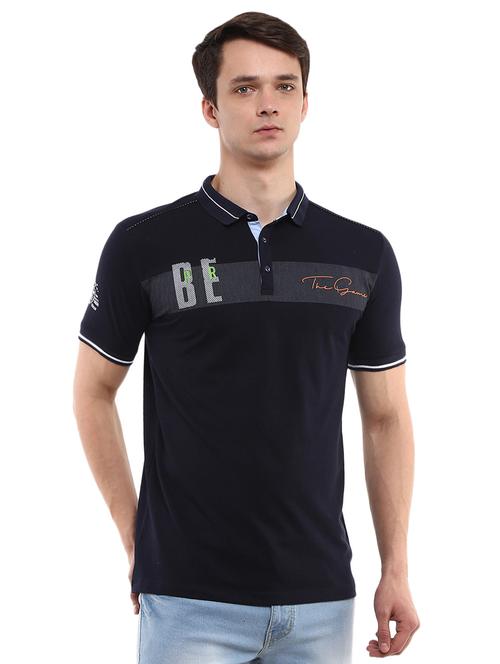 navy blue cotton chest print t-shirt - 20814773 - Very Small Image - 1