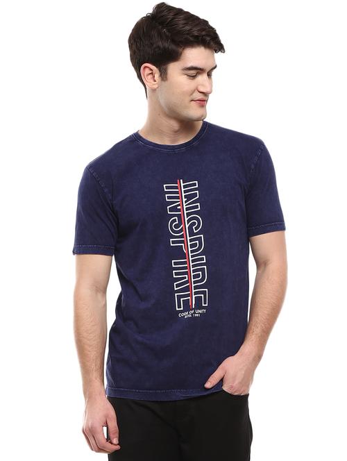 navy blue cotton chest print tshirt - 20814862 - Very Small Image - 1