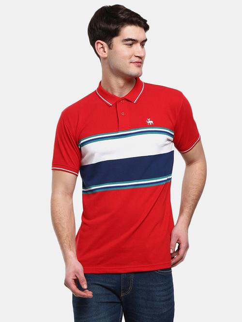red cotton color block tshirt - 20814954 - Very Small Image - 1