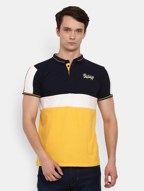 yellow cotton color block t-shirt - 20814989 - Very Small Image - 1