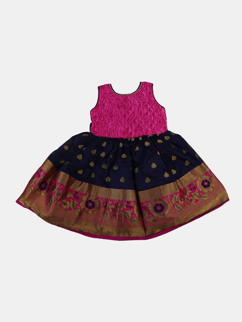 kids navy blue self design frock - 20815073 - Very Small Image - 1