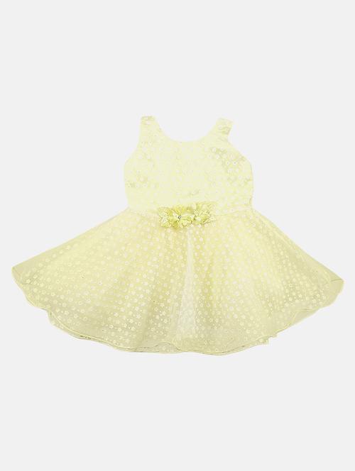 kids yellow self design frock - 20815085 - Very Small Image - 1