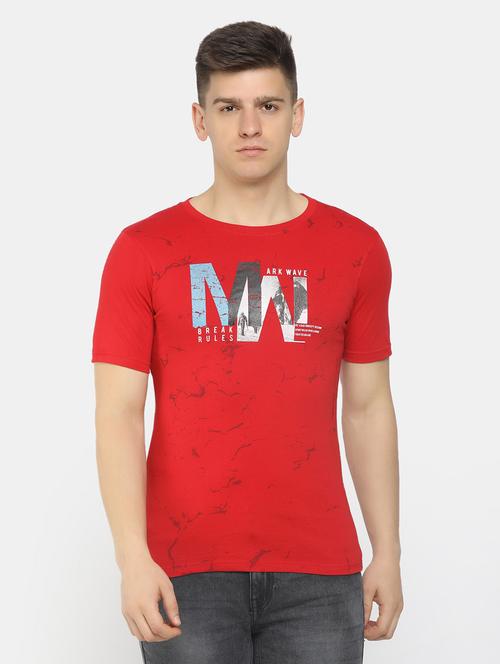 red cotton chest print tshirt - 20815090 - Very Small Image - 1