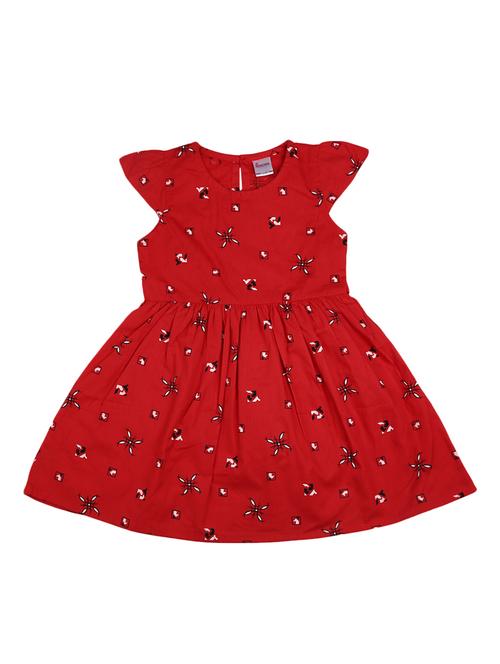 girls red printed frock - 20815222 - Very Small Image - 1