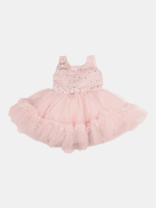 girls pink self design frock - 20815256 - Very Small Image - 1