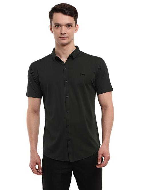 dark green cotton plain casual shirt - 20815259 - Very Small Image - 1