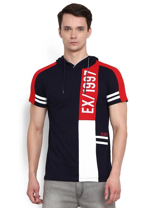 hooded neck color block t-shirt - 20815284 - Very Small Image - 1