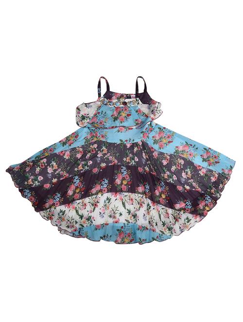 girls blue floral printed frock - 20815318 - Very Small Image - 1