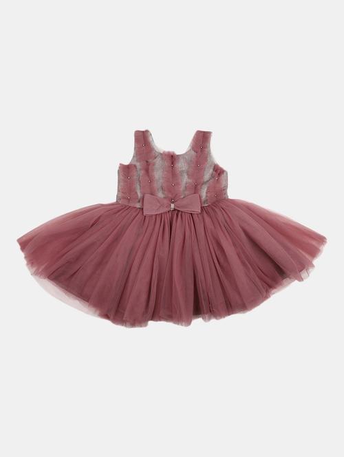 kids peach self design frock - 20815344 - Very Small Image - 1