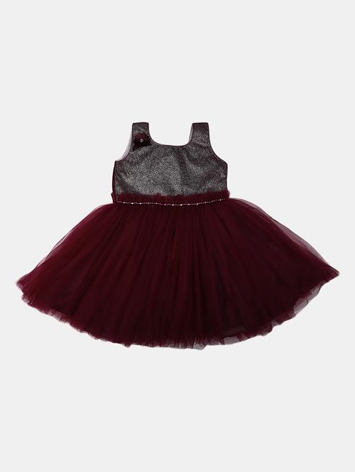 kids maroon self design frock - 20815356 - Very Small Image - 1