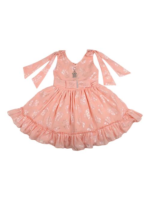 girls coral foil printed frock - 20815368 - Very Small Image - 1