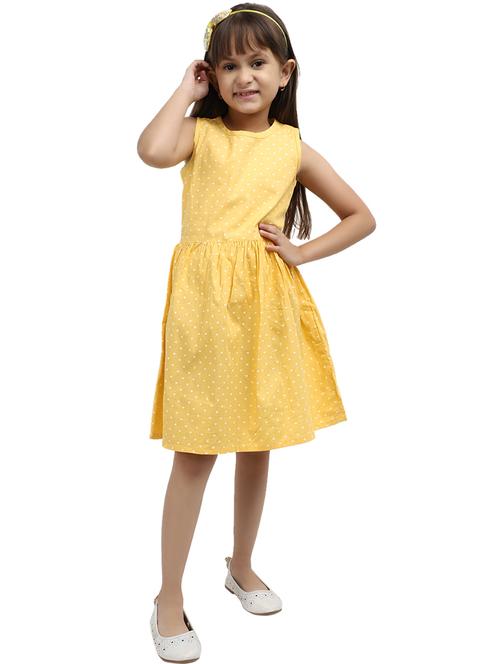 girls yellow printed round neck frock - 20815372 - Very Small Image - 1