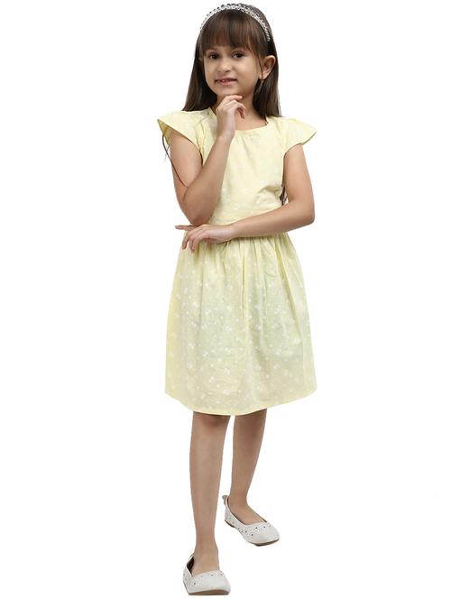 girls yellow printed round neck frock - 20815375 - Very Small Image - 1