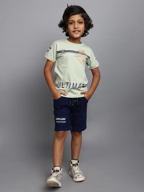 green typography printed shorts set - 20815407 - Very Small Image - 1