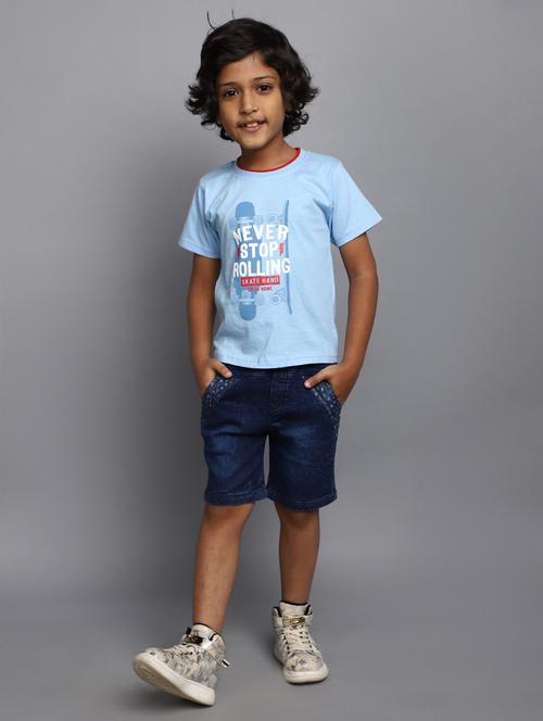 light blue typographic printed shorts set - 20815419 - Very Small Image - 1