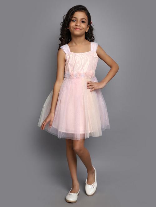 girls pink self design frock - 20815515 - Very Small Image - 1