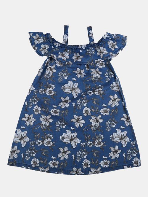 girls blue floral printed frock - 20815590 - Very Small Image - 1