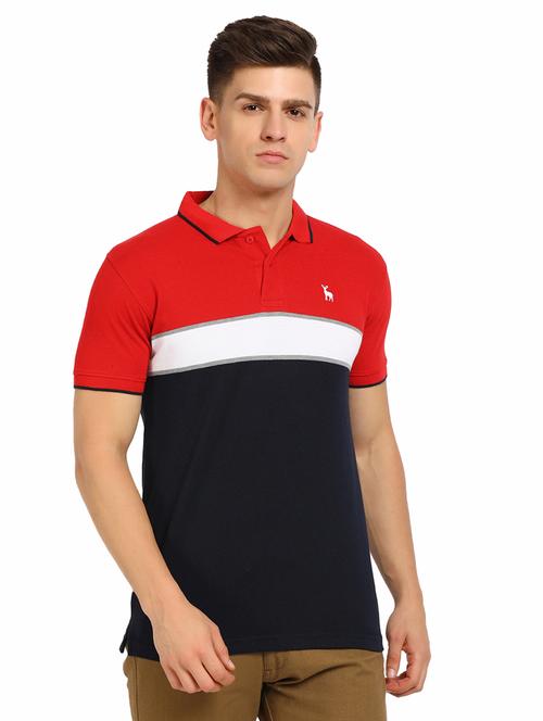red & navy blue cotton color block t-shirt - 20815799 - Very Small Image - 1