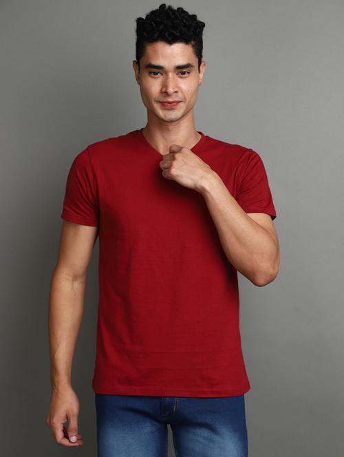 maroon cotton plain tshirt - 20815995 - Very Small Image - 1