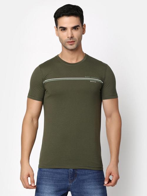 olive cotton chest print t-shirt - 20816019 - Very Small Image - 1
