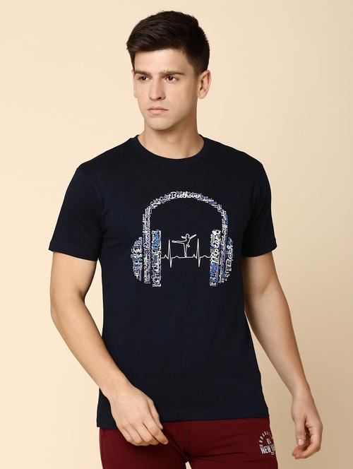 navy blue cotton chest print t-shirt - 20816066 - Very Small Image - 1