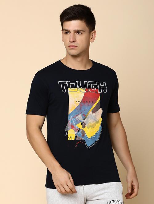 navy blue cotton front print t-shirt - 20816068 - Very Small Image - 1