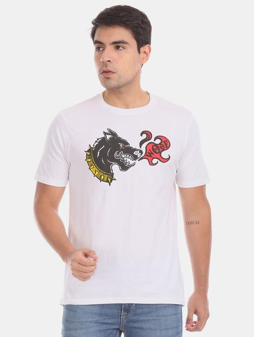 white cotton chest print tshirt - 20816269 - Very Small Image - 1