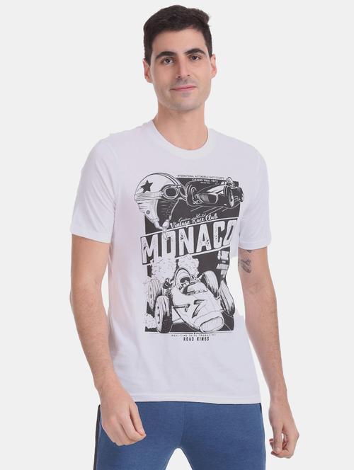 white cotton front print t-shirt - 20816300 - Very Small Image - 1