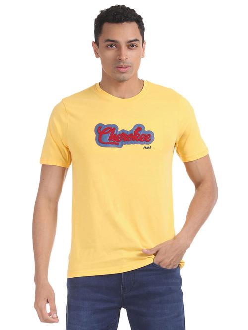 yellow cotton chest print tshirt - 20816493 - Very Small Image - 1