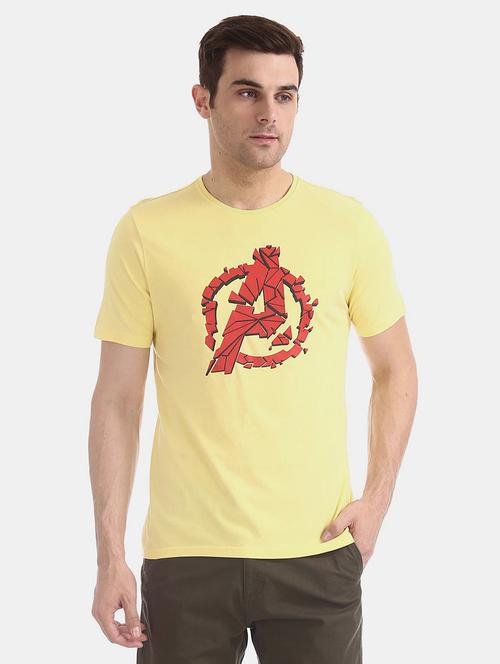 yellow cotton chest print tshirt - 20816533 - Very Small Image - 1