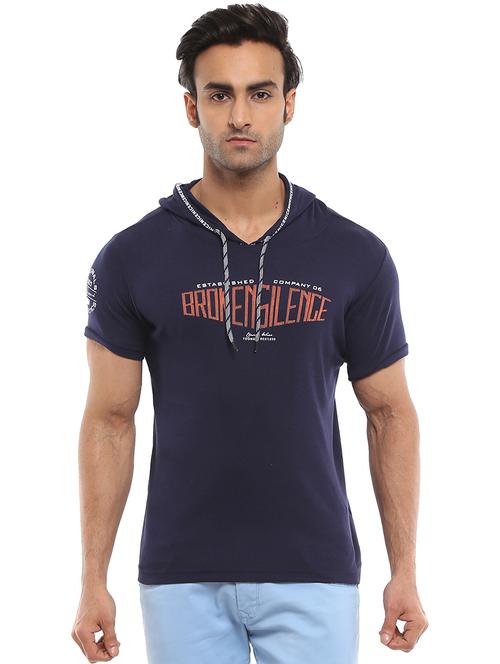 navy blue cotton chest print t-shirt - 20816864 - Very Small Image - 1