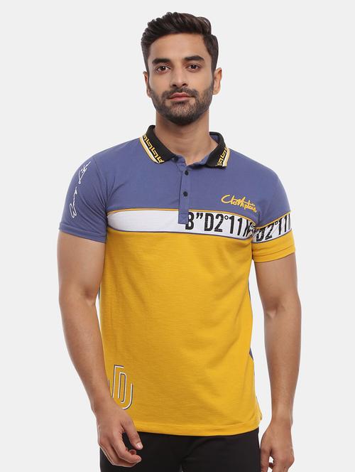 yellow cotton color block t-shirt - 20816880 - Very Small Image - 1