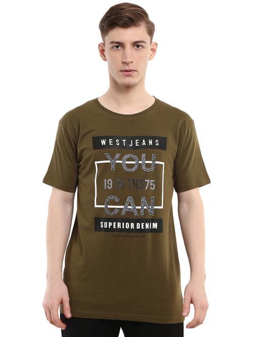 olive cotton chest print t-shirt - 20817113 - Very Small Image - 1
