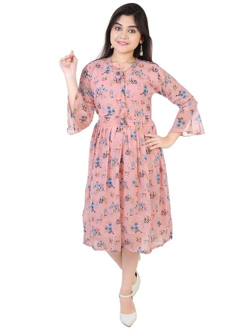 pink floral georgette frock - 20817368 - Very Small Image - 1