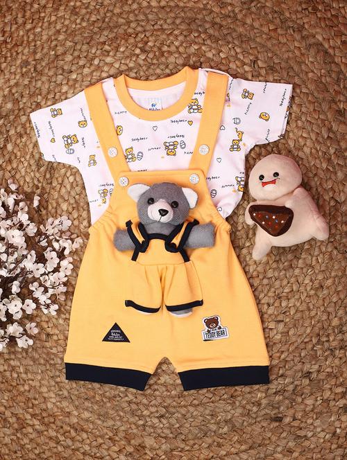 orange printed detailed t-shirt & dungaree set - 20817433 - Very Small Image - 1