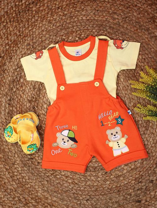 orange printed detailed t-shirt & dungaree set - 20817473 - Very Small Image - 1